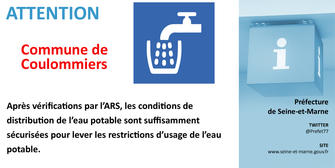 Levée des restrictions d'usage de l'eau potable à Coulommiers.